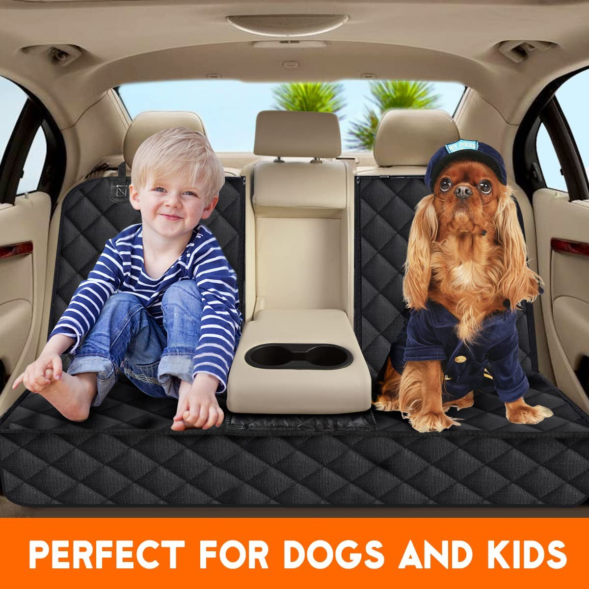 Premium Waterproof Dog Car Seat Cover - Non-Slip Back Seat Protector for Cars, Trucks, and SUVs - Fits Middle Armrest - Black