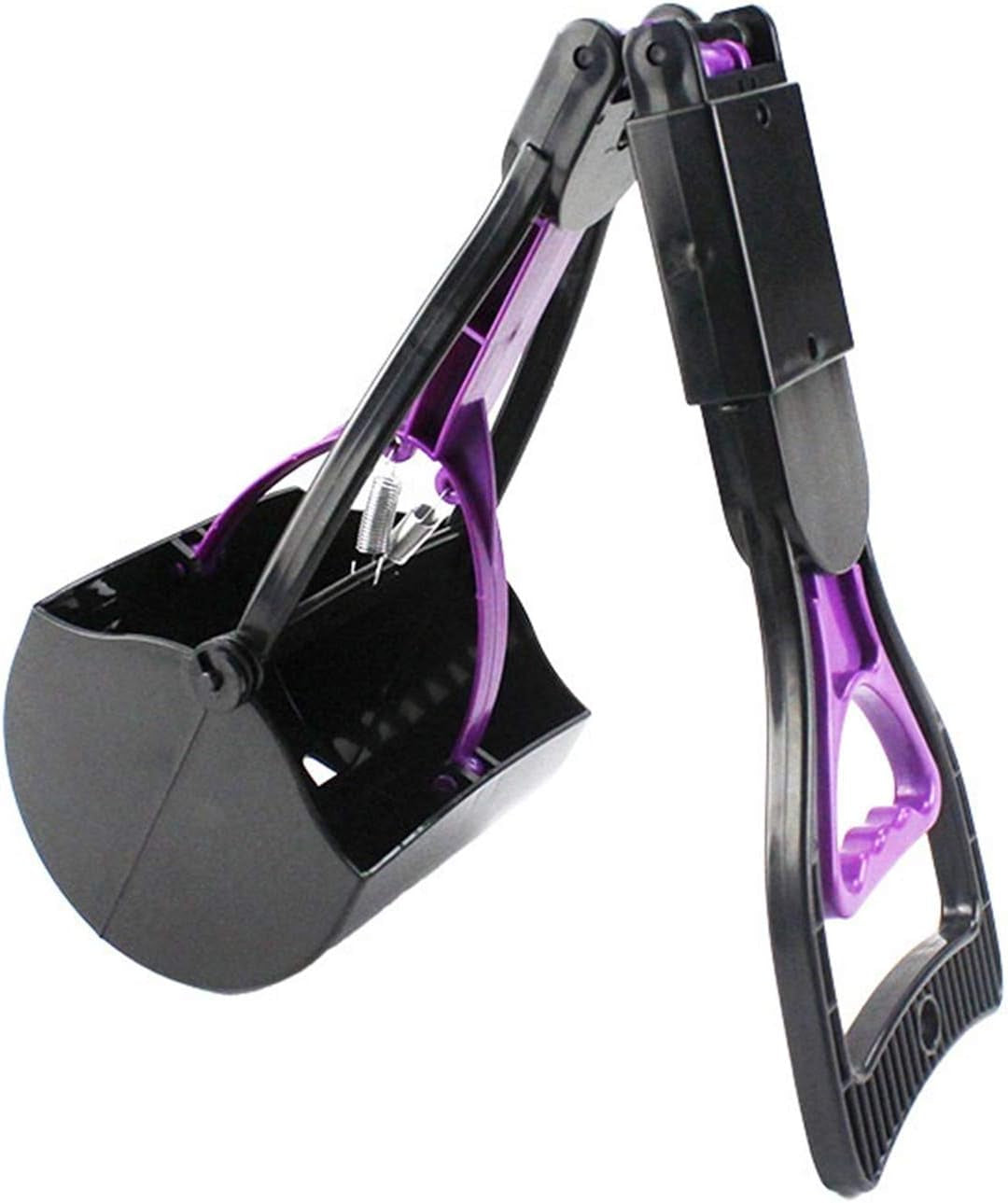 Premium 24-Inch Foldable Dog Poop Scooper - Effortless Waste Pickup for All Dog Sizes - Ideal for Grass, Gravel, Yards & Patios (Black-Purple)