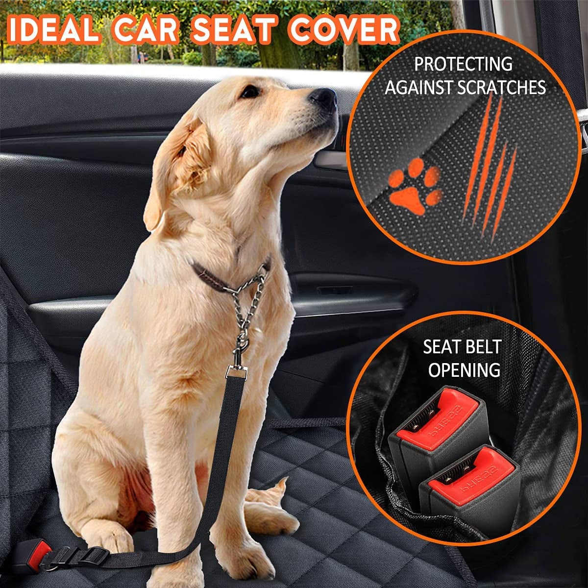 Premium Waterproof Dog Car Seat Cover - Non-Slip Back Seat Protector for Cars, Trucks, and SUVs - Fits Middle Armrest - Black