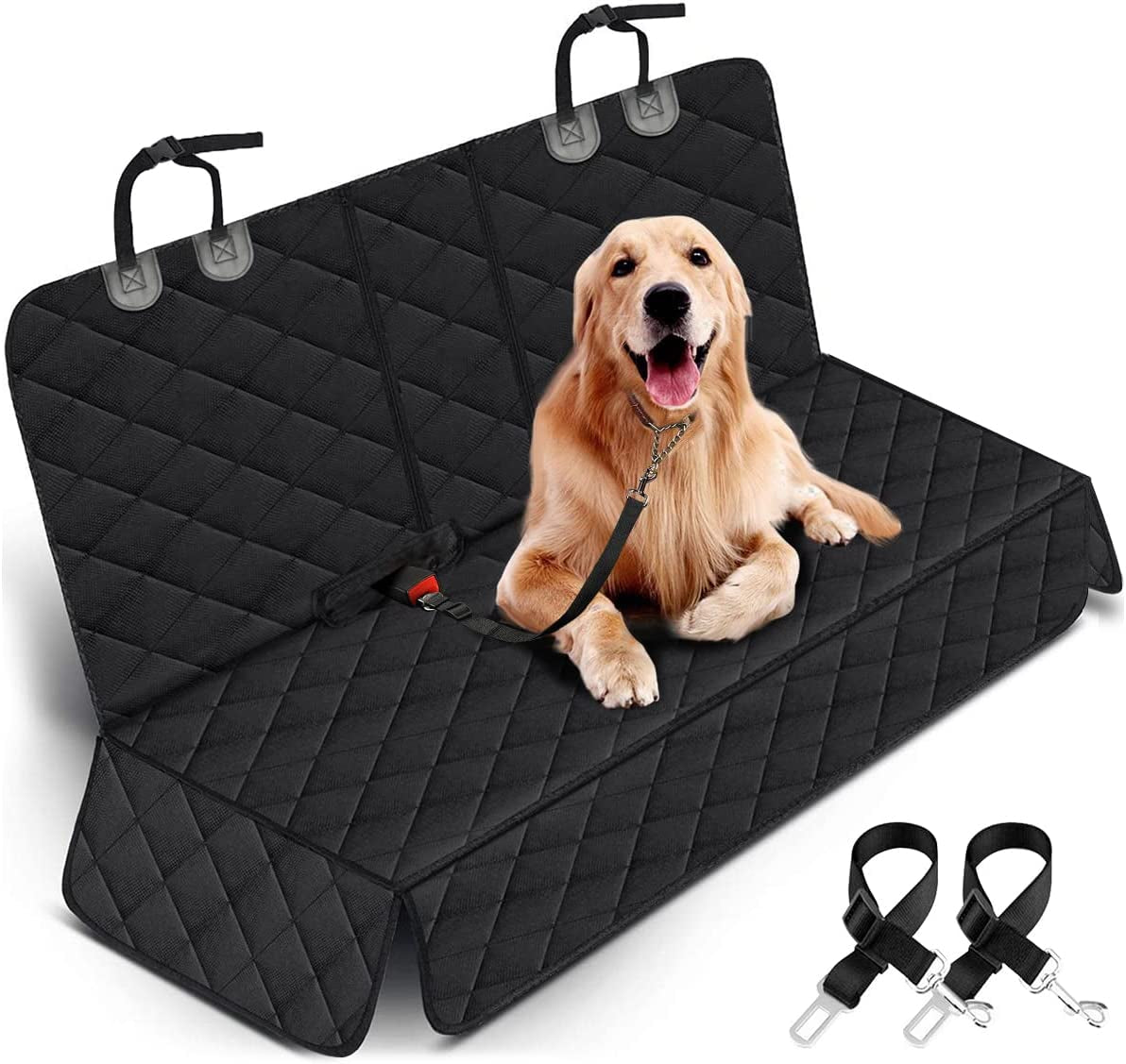 Premium Waterproof Dog Car Seat Cover - Non-Slip Back Seat Protector for Cars, Trucks, and SUVs - Fits Middle Armrest - Black
