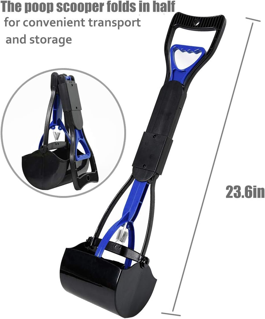 Premium 24-Inch Foldable Dog Poop Scooper - Effortless Waste Pickup for All Dog Sizes - Ideal for Grass, Gravel, Yards & Patios (Black-Purple)