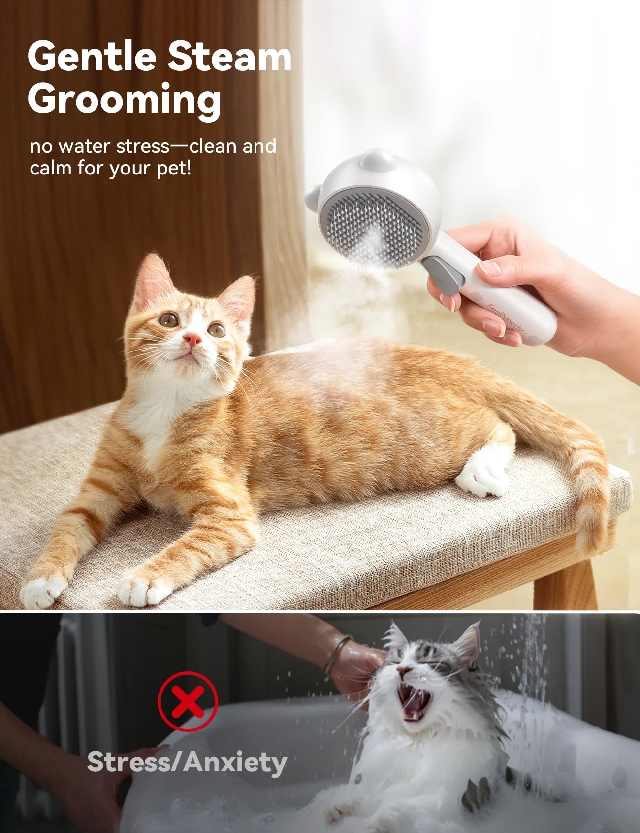 Ultimate 3-in-1 Cat Brush: Self-Cleaning Grooming Tool for Shedding & Pet Hair Removal - Perfect for All Cats and Dogs!